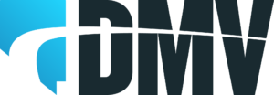 Logo featuring the letters DMV in bold, with a blue gradient and a stylized road graphic.