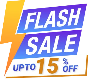 Graphic promoting a flash sale with discounts of up to 15% off.